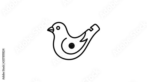 Minimalist line art illustration of a stylized bird whistle icon.