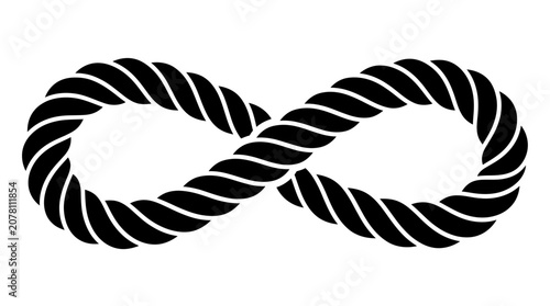 A black and white infinity symbol made from a twisted nautical rope.