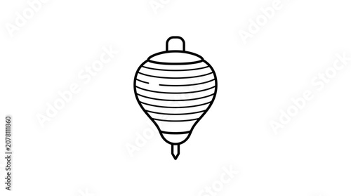 A simple black and white line art illustration of a classic spinning top toy.