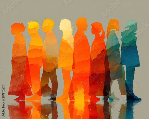 Silhouettes of diverse people standing side by side--celebrating Pride Month and human equality