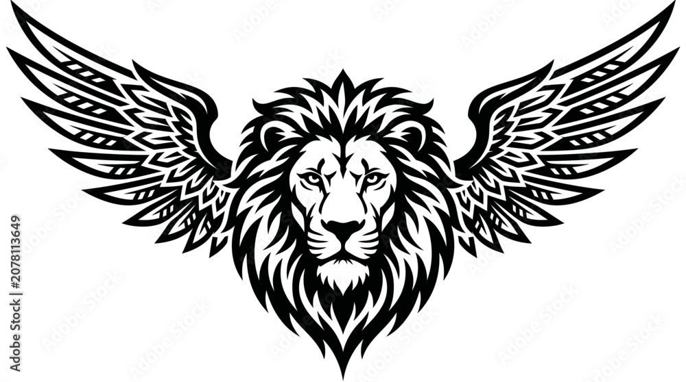 Fototapeta premium Powerful winged lion head mascot vector illustration isolated on white background