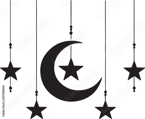 Hanging Crescent Moon And Stars Garland
