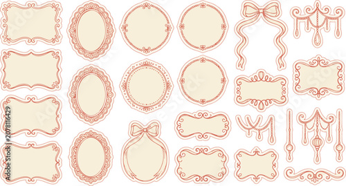 Set of various vintage decorative frames and elegant scrollwork borders in antique style with decorative illustration victorian collection ornament invitation decoration ornamental