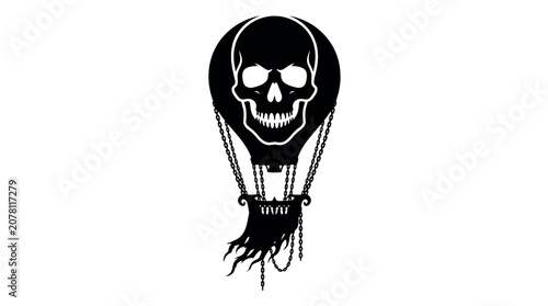 Foto Halloween Gothic Skull Hot Air Balloon Silhouette, Halloween Skeleton Balloon Si