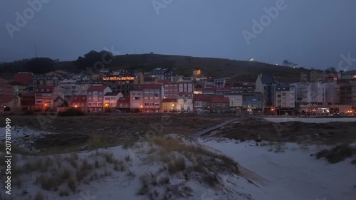 Aerial view of Laxe coastal town and beach in galicia