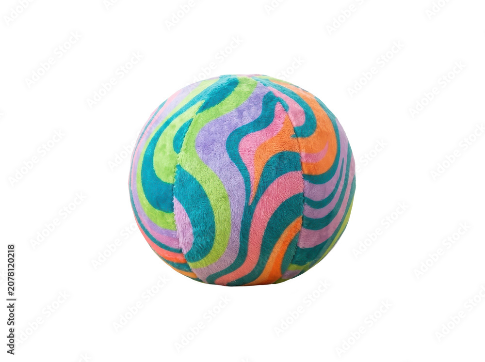 Obraz premium A colorful plush ball with a wavy psychedelic pattern, isolated on transparent background