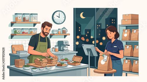 Two chefs preparing fresh ingredients in a modern kitchen.