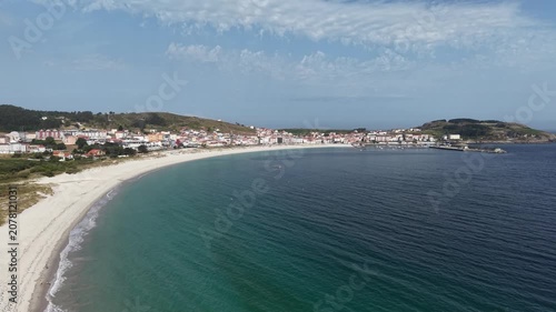 Aerial view of Laxe coastal town and beach in galicia