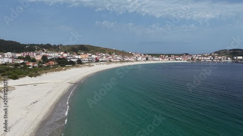 Aerial view of Laxe coastal town and beach in galicia