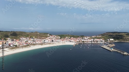 Aerial view of Laxe coastal town and beach in galicia