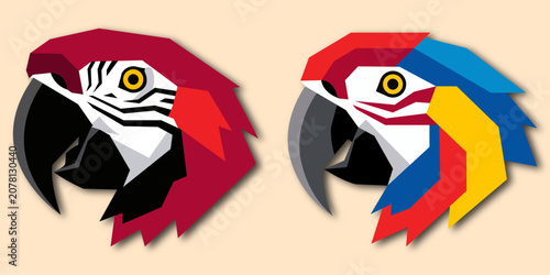 Modern Geometric Macaw Parrot Head Vector, Abstract Tropical Bird Illustration with Colorful Polygon Design