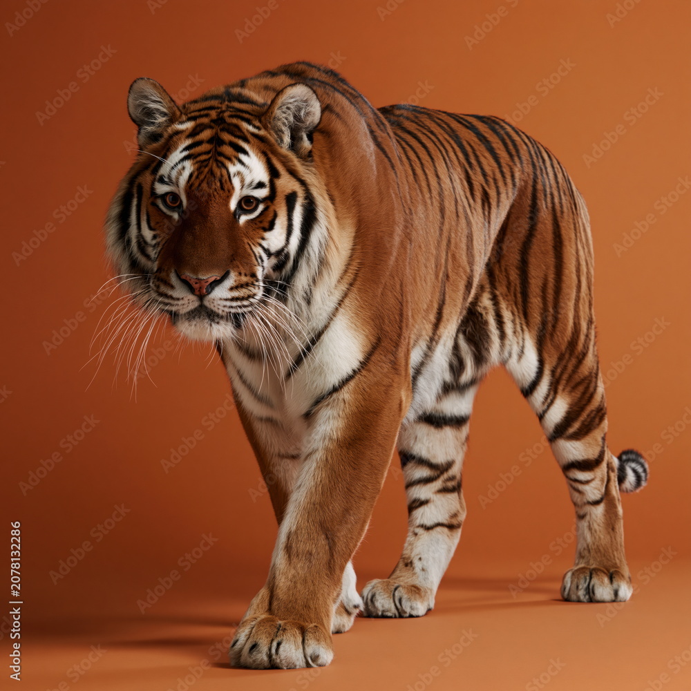 Fototapeta premium Powerful Tiger Stealthily Walking Through Dense Underbrush, Radiating Raw Energy and Intensity in the Wild