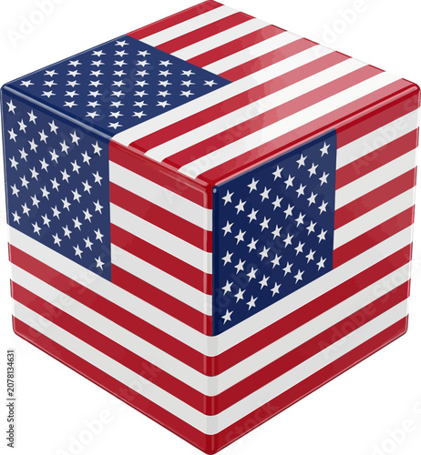 USA flag cube with clean background vector illustration symbolizing patriotism and national pride