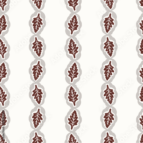 Hand drawn folk art leaf seamless pattern . Flat isolated all over design vector illustration. Botanical scandi summer fall foliage leaves design style. Quirky floral block print texture repeat