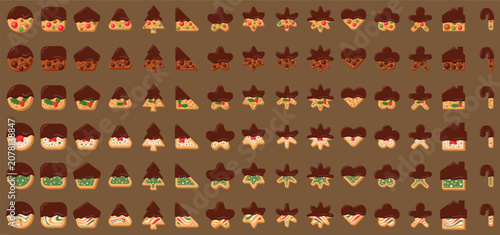 Cookie Christmas Day chocolate coating set. Vector illustration.