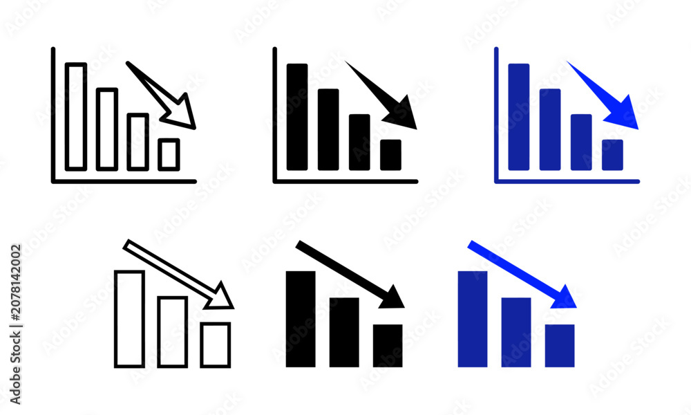 Fototapeta premium Minimalist Financial Bar Chart Icon Set for Business Decrease and Loss Analysis