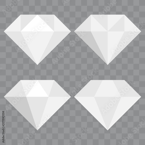 Flat Style Diamond Gemstone Vector Icons. White diamonds for jewelry branding, luxury concepts, gaming assets, UI design, wealth-themed graphics, and abstract pattern creation