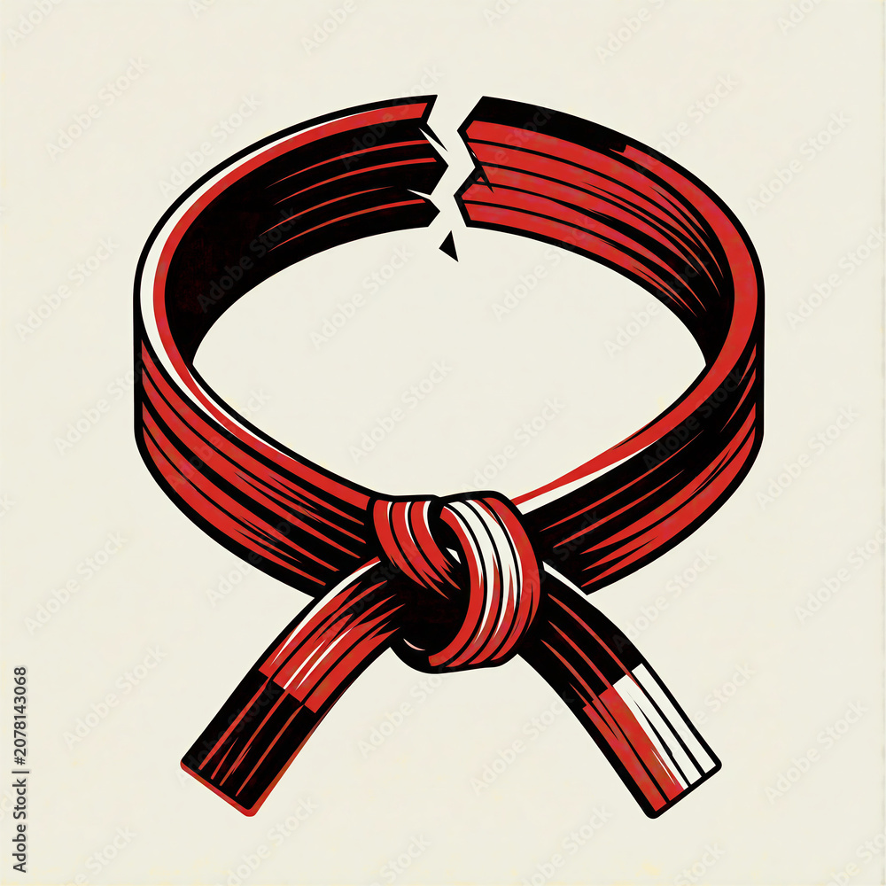 Obraz premium karate knock broken red belt symbol of martial arts achievement