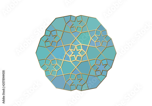Photography Blue and gold Islamic geometric rosette ornament, isolated on a transparent back
