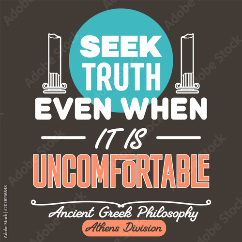 Ancient philosophy themed print. Minimalist stoicism typography expressing wisdom, humility, and self-development. Suitable for fashion t-shirt design
