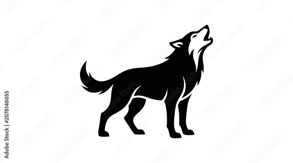 Obraz premium Black silhouette of a wolf howling.