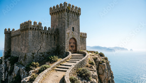 spanish castle with a central keep and crenellated walls