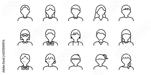 Tableau sur toile Avatar Profile People Characters Line Icons Set Editable Vector Illustration Isolated on Transparent Background