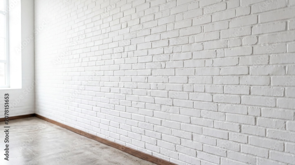 urban interior design, a minimalist urban interior featuring a textured white brick wall