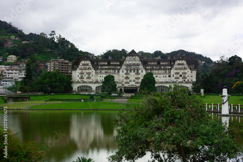 Elegant architecture and lakeside views in a scenic mountain setting, in Petropolis, Brazil also called called Quitandinha