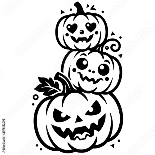 Halloween Stacked Pumpkin Jack O Lantern Line Art Icon Vector On Transparent Background