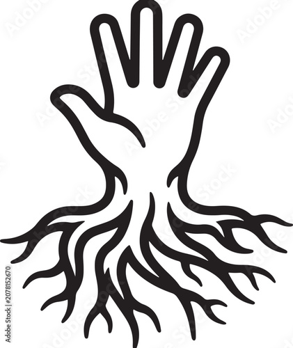 Hand Tree Roots Line Art Vector Illustration Abstract Nature Symbol