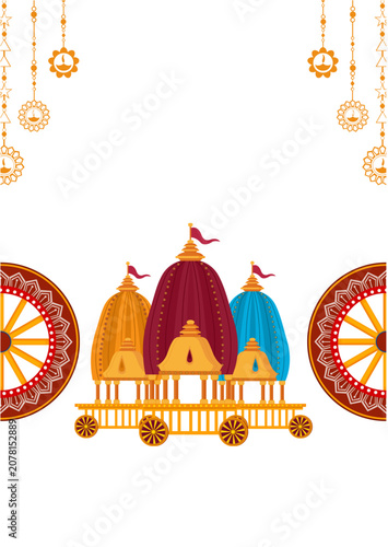 Traditional Indian chariot, colorful festival icon, cultural symbol, vector illustration