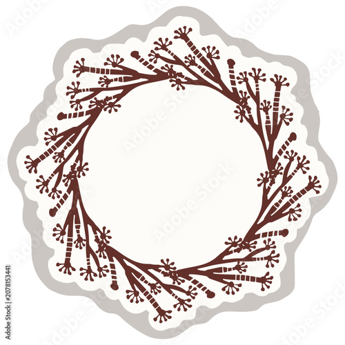 Hand drawn folk art greeting card frame motif. Flat isolated on white background vector illustration. Botanical scandi autumn fall nature design border ornament. Quirky framed childish flourish object