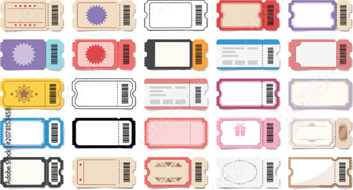 Cuadro en lienzo Blank ticket vector set featuring vintage cinema stubs raffle passes coupon temp
