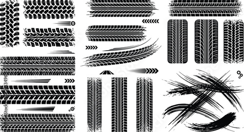 Bild auf Leinwand Tire track vector set featuring grunge tire marks protector treads detailed burn