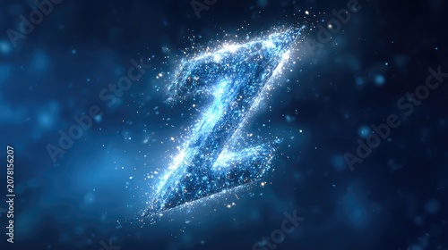 Abstract glowing blue letter z against dark background with bokeh