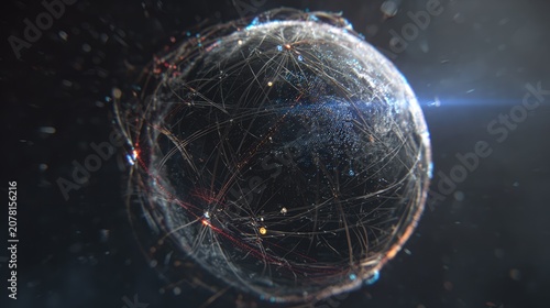 Abstract globe illustration with connected lines on a dark background
