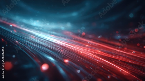 Abstract red and blue light trails flowing with bokeh effect