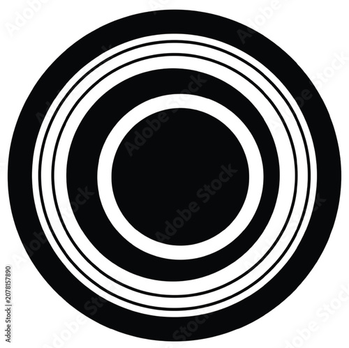 A graphic illustration of concentric circles forming a target-like pattern on a white background with black lines.