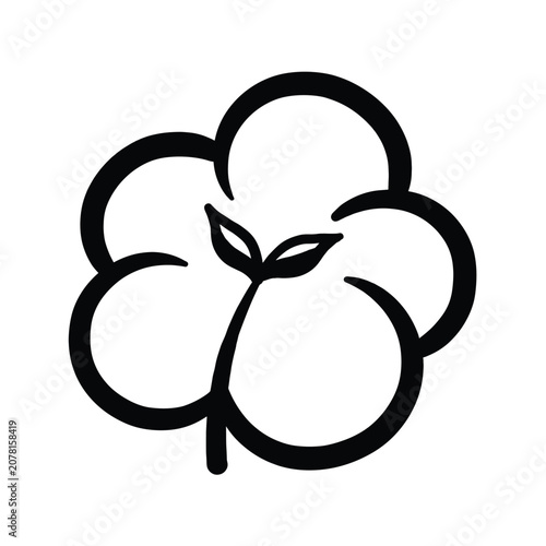 Bild auf Leinwand Simple black and white line of a cotton boll with two small leaves