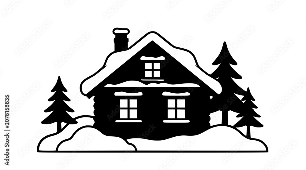 Fototapeta premium Cozy Snow-Covered Cabin in Winter Forest