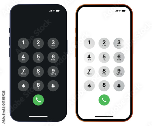 Mobile phone dialer keypad UI design template in light and dark mode