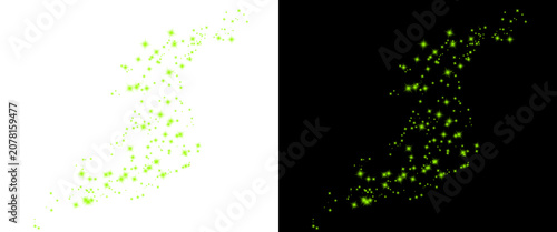 Cuadro en lienzo Glowing green fireflies swarm on black and white backgrounds, magical biolumines