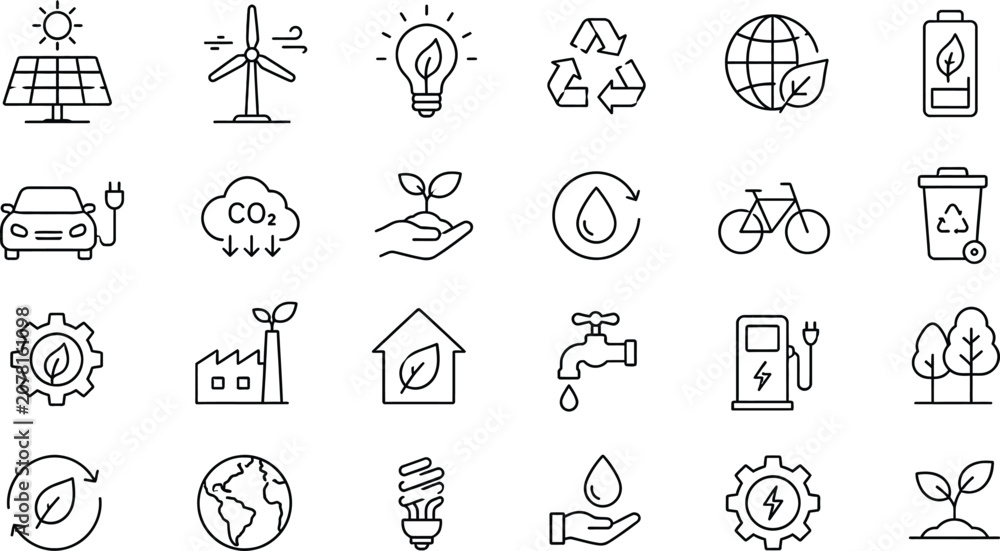 Fototapeta premium Collection Of Environmental Icons Line Style On White Background