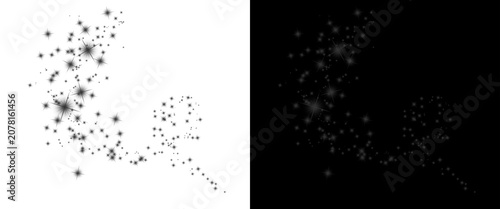 Foto Sparkling star dust trail on black and white backgrounds, magical glowing glitte