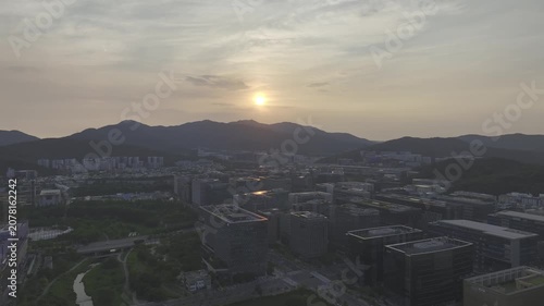 Aerial Drone View of Pangyo Techno Valley IT Industrial Complex and Cityscape in Seongnam, South Korea