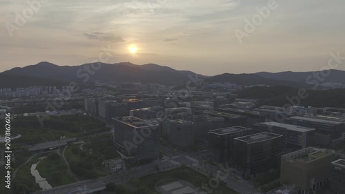 Aerial Drone View of Pangyo Techno Valley IT Industrial Complex and Cityscape in Seongnam, South Korea