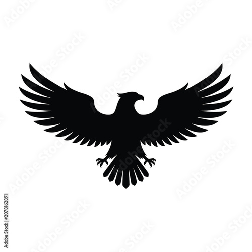 A majestic eagle spreads its wings in flight against a clear sky background.