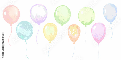Foto Pastel watercolor balloons with strings against a white background a festive col