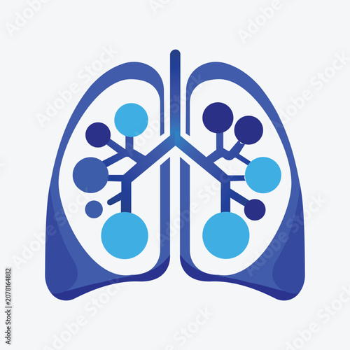 Lungs Anatomy Icon Simplified Blue Illustration On White Background biological